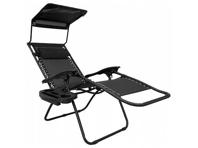 Садове крісло шезлонг із козирком до 120 кг Bonro SP-167A чорний