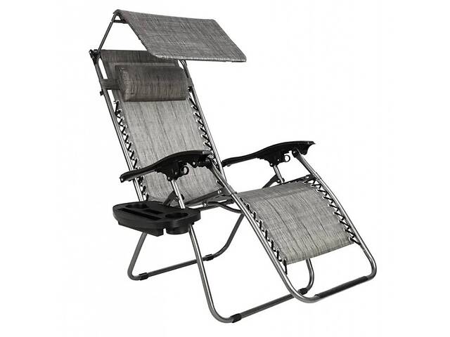 Садове крісло Шезлонг із козирком до 120 кг Bonro SP-167A сірий