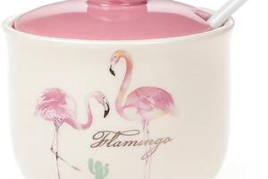 Сахарница керамическая 'Розовый Фламинго' 350мл с порционной ложкой