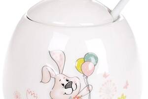 Сахарница керамическая 'Веселый кролик' с шариками, с керамической ложкой