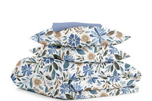 Семейная постель с простыней на резинке CALIFORNIA FLOWERS CS1 Cosas Синий 2х160х220 см