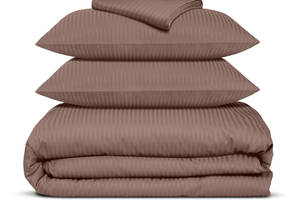 Семейная постель сатин с простыней на резинке LATTE Cosas Коричневый 2х160х220 см