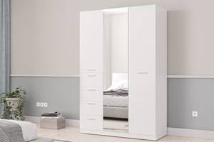 Шкаф распашный с ящиками и зеркалом Gusar Шик 6_3Д 1378х550х2100 мм Белый