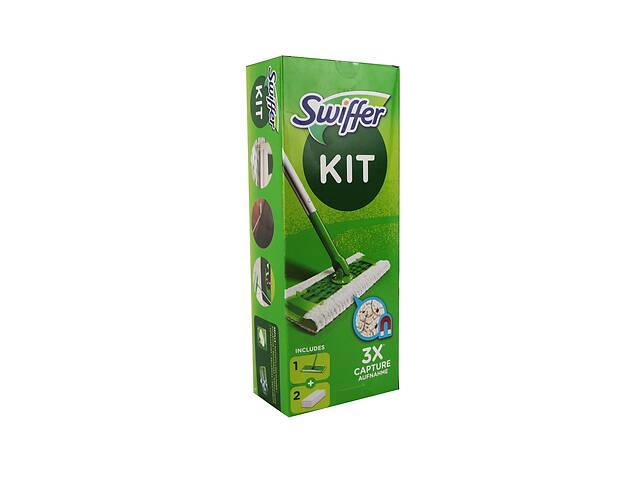 Швабра Swiffer Kit + 2 шт сухих салфетки-магнит Swiffer зеленый-белый LI-112694