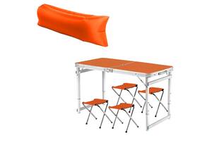 Складной туристический стол и 4 складных стула Easy Campi Оранжевый + Надувной гамак-шезлонг Оранжевый