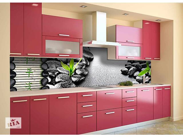 Наклейка на скинали Zatarga на кухню «Бамбук и Черные камни» 600х3000 мм виниловая 3Д наклейка кухонный фартук Z180352/2