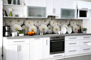 Наклейка на скинали Zatarga на кухню «Белоснежные хризантемы» 600х2500 мм виниловая 3Д наклейка кухонный фартук
