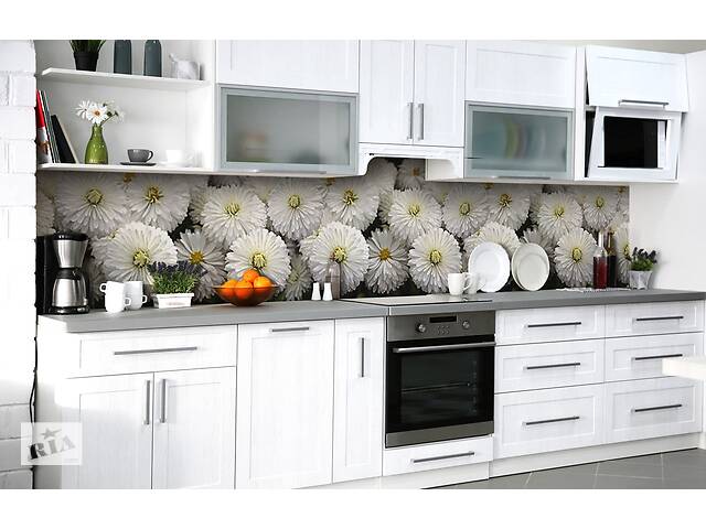 Наклейка на скинали Zatarga на кухню «Белоснежные хризантемы» 600х2500 мм виниловая 3Д наклейка кухонный фартук