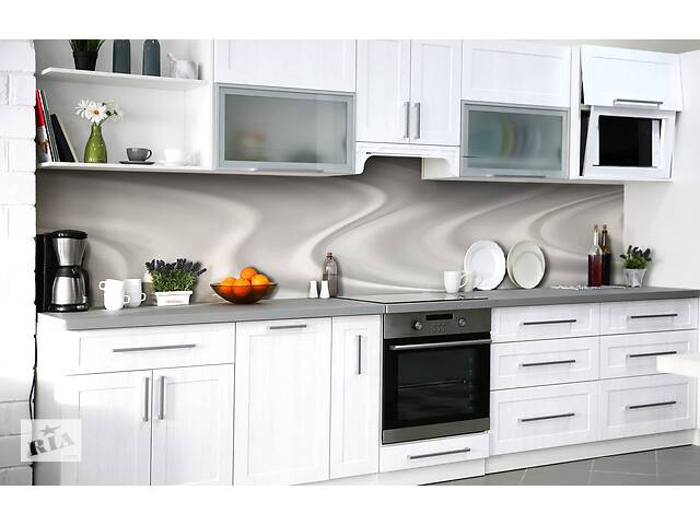 Наклейка на скинали Zatarga на кухню «Белые разводы» 600х2500 мм виниловая 3Д наклейка кухонный фартук самоклеящаяся