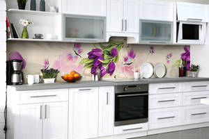 Наклейка на скинали Zatarga на кухню «Букет фиолетовых тюльпанов» 600х2500 мм виниловая 3Д наклейка кухонный фартук