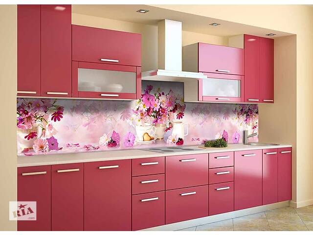 Наклейка на скинали Zatarga на кухню «Букеты розовых цветов» 650х2500 мм виниловая 3Д наклейка кухонный фартук Z180862/1
