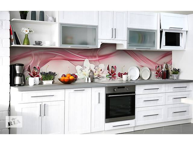 Наклейка на скинали Zatarga на кухню «Черешневые орхидеи» 600х2500 мм виниловая 3Д наклейка кухонный фартук самоклеящ...