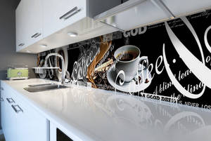 Наклейка на скинали Zatarga на кухню «Черный Кофе» 600х2500 мм виниловая 3Д наклейка кухонный фартук самоклеящаяся Z1...