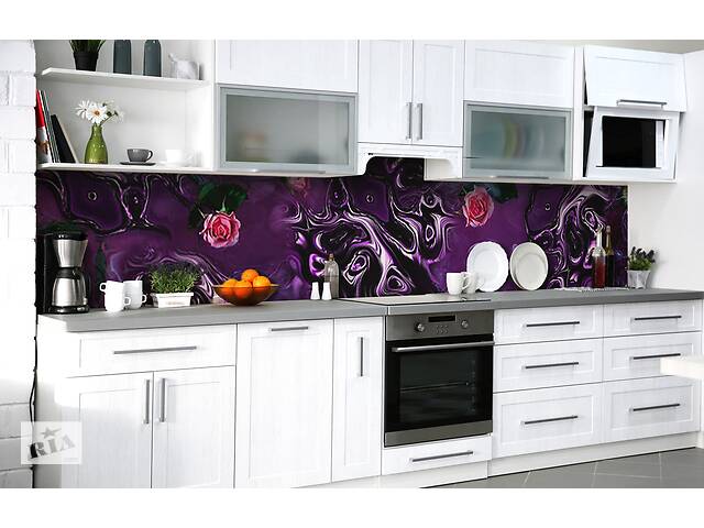 Наклейка на скинали Zatarga на кухню «Фиолетовая лава» 600х3000 мм виниловая 3Д наклейка кухонный фартук самоклеящаяся