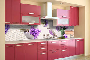 Наклейка на скинали Zatarga на кухню «Фиолетовая Птица» 600х2500 мм виниловая 3Д наклейка кухонный фартук самоклеящая...