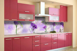 Наклейка на скіналі Zatarga на кухню «Фіолетові Еустоми» 650х2500 мм вінілова 3Д наклейка кухонний фартух.