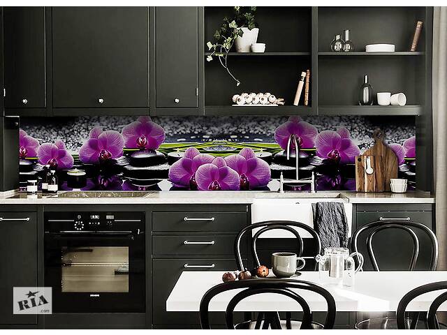 Наклейка на скинали Zatarga на кухню «Фиолетовые орхидеи» 600х3000 мм виниловая 3Д наклейка кухонный фартук самоклеящ...