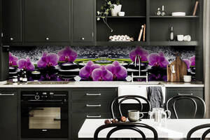 Наклейка на скинали Zatarga на кухню «Фиолетовые орхидеи» 650х2500 мм виниловая 3Д наклейка кухонный фартук самоклеящ...