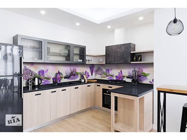 Наклейка на скинали Zatarga на кухню «Фиолетовые цветы» 600х3000 мм виниловая 3Д наклейка кухонный фартук самоклеящая...