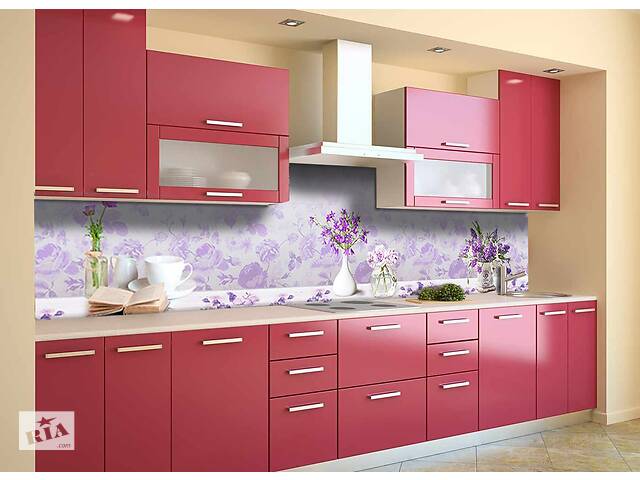 Наклейка на скинали Zatarga на кухню «Фиолетовые цветы» 650х2500 мм виниловая 3Д наклейка кухонный фартук самоклеящая...