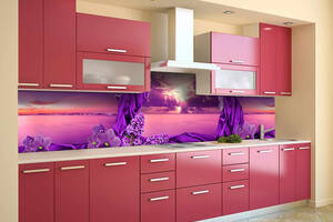 Наклейка на скинали Zatarga на кухню «Фиолетовый Шелк» 600х3000 мм виниловая 3Д наклейка кухонный фартук самоклеящаяс...