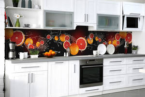 Наклейка на скинали Zatarga на кухню «Грейпфрутовые брызги» 600х2500 мм виниловая 3Д наклейка кухонный фартук