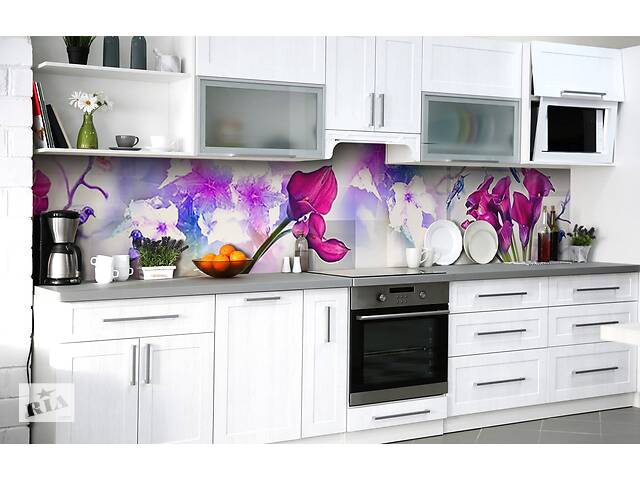Наклейка на скинали Zatarga на кухню «Каллы сливового цвета» 600х2500 мм виниловая 3Д наклейка кухонный фартук