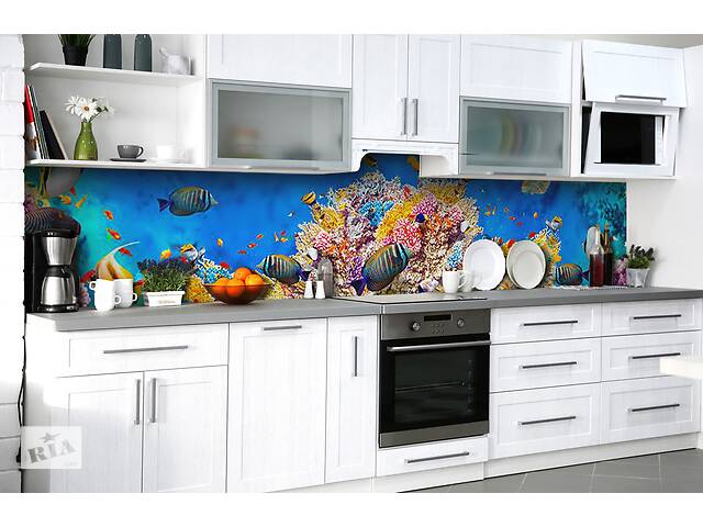 Наклейка на скинали Zatarga на кухню «Коралловый риф» 600х2500 мм виниловая 3Д наклейка кухонный фартук самоклеящаяся