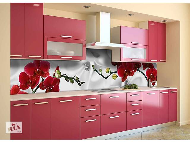 Наклейка на скинали Zatarga на кухню «Красная орхидея шелк» 600х3000 мм виниловая 3Д наклейка кухонный фартук Z180390/2