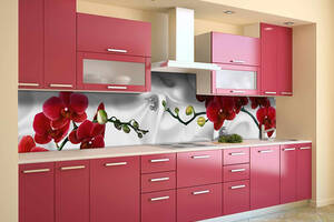 Наклейка на скинали Zatarga на кухню «Красная орхидея шелк» 650х2500 мм виниловая 3Д наклейка кухонный фартук Z180390/1