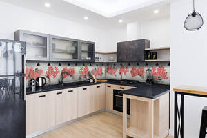 Наклейка на скинали Zatarga на кухню «Красные цветы» 650х2500 мм виниловая 3Д наклейка кухонный фартук самоклеящаяся...