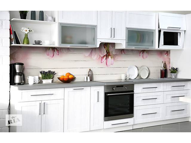 Наклейка на скинали Zatarga на кухню «Крупные цветы сакуры» 600х3000 мм виниловая 3Д наклейка кухонный фартук