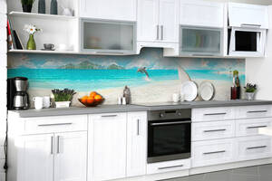 Наклейка на скинали Zatarga на кухню «Купание дельфина» 600х3000 мм виниловая 3Д наклейка кухонный фартук самоклеящаяся