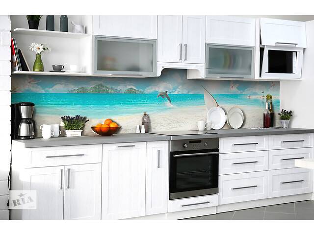 Наклейка на скинали Zatarga на кухню «Купание дельфина» 600х3000 мм виниловая 3Д наклейка кухонный фартук самоклеящаяся