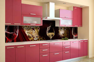 Наклейка на скіналі Zatarga на кухню «Леопарди та Вино» 650х2500 мм вінілова 3Д наклейка кухонний фартух.