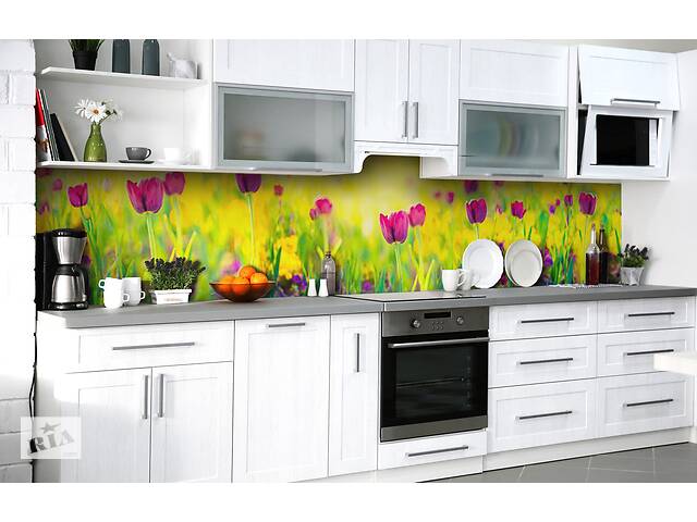 Наклейка на скинали Zatarga на кухню «Лиловые тюльпаны» 600х2500 мм виниловая 3Д наклейка кухонный фартук самоклеящаяся