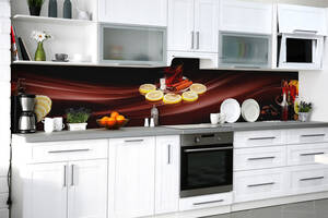 Наклейка на скинали Zatarga на кухню «Лимон и корица» 650х2500 мм виниловая 3Д наклейка кухонный фартук самоклеящаяся
