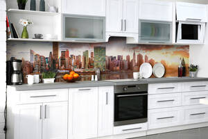 Наклейка на скинали Zatarga на кухню «Новый город» 600х2500 мм виниловая 3Д наклейка кухонный фартук самоклеящаяся