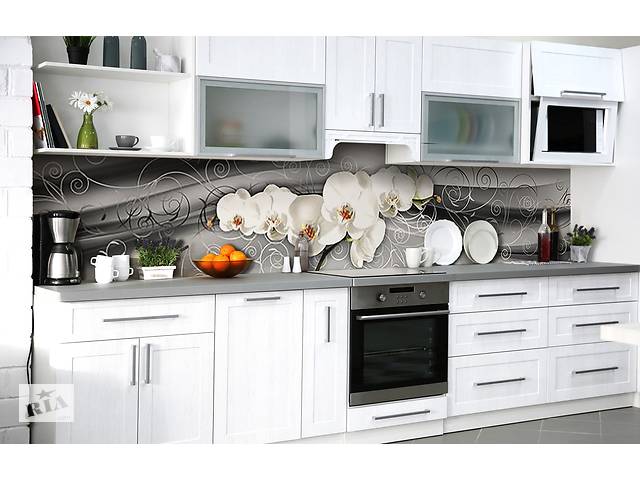 Наклейка на скинали Zatarga на кухню «Орхидеи на сером» 600х2500 мм виниловая 3Д наклейка кухонный фартук самоклеящаяся