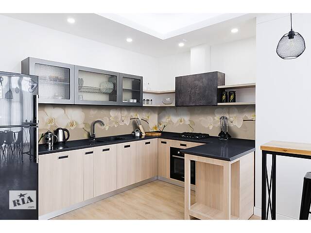 Наклейка на скинали Zatarga на кухню «Орхидея беж» 600х2500 мм виниловая 3Д наклейка кухонный фартук самоклеящаяся Z1... - Фото 1