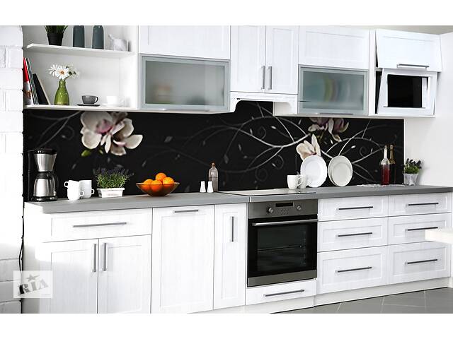 Наклейка на скинали Zatarga на кухню «Орхидея на чёрном» 650х2500 мм виниловая 3Д наклейка кухонный фартук самоклеящаяся