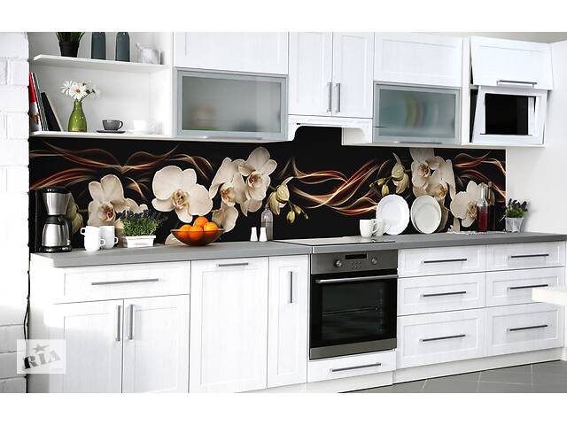 Наклейка на скинали Zatarga на кухню «Орхидея в шоколаде» 600х2500 мм виниловая 3Д наклейка кухонный фартук самоклеящ...