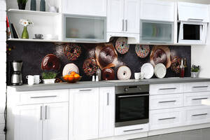 Наклейка на скинали Zatarga на кухню «Пончики в глазури» 600х3000 мм виниловая 3Д наклейка кухонный фартук самоклеящаяся