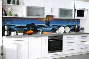 Наклейка на скинали Zatarga на кухню «Прибытие в гавань» 600х2500 мм виниловая 3Д наклейка кухонный фартук самоклеящаяся