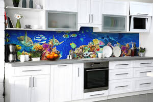 Наклейка на скинали Zatarga на кухню «Радуга подводного мира» 600х3000 мм виниловая 3Д наклейка кухонный фартук