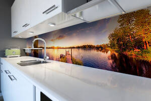 Наклейка на скинали Zatarga на кухню «Рассвет над рекой» 650х2500 мм виниловая 3Д наклейка кухонный фартук самоклеяща...