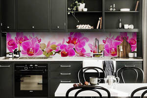 Наклейка на скинали Zatarga на кухню «Розовая Орхидея» 600х2500 мм виниловая 3Д наклейка кухонный фартук самоклеящаяс...