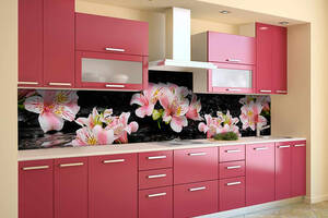 Наклейка на скинали Zatarga на кухню «Розовые Альстромерии» 600х2500 мм виниловая 3Д наклейка кухонный фартук Z180523