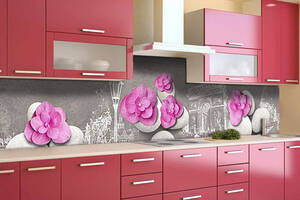 Наклейка на скинали Zatarga на кухню 'Розовые лепестки на камнях' 650х2500 мм виниловая 3Д наклейка кухонный фартук Z...