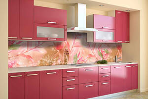 Наклейка на скинали Zatarga на кухню «Розовые Магнолии» 600х2500 мм виниловая 3Д наклейка кухонный фартук самоклеящая...